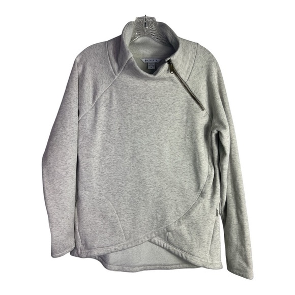 Athleta Cozy Karma Asym Pull Over Sweatshirt Light Heather Gray Sz M - Picture 1 of 12